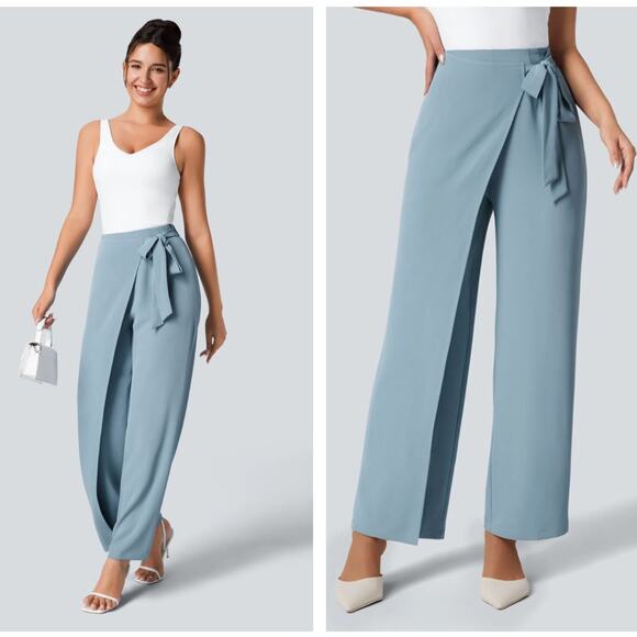 HALARA Pants - HALARA Flex High Waist Tie Side Wide Leg Pant Forget Me Not Blue Sz L NWT {Z23}